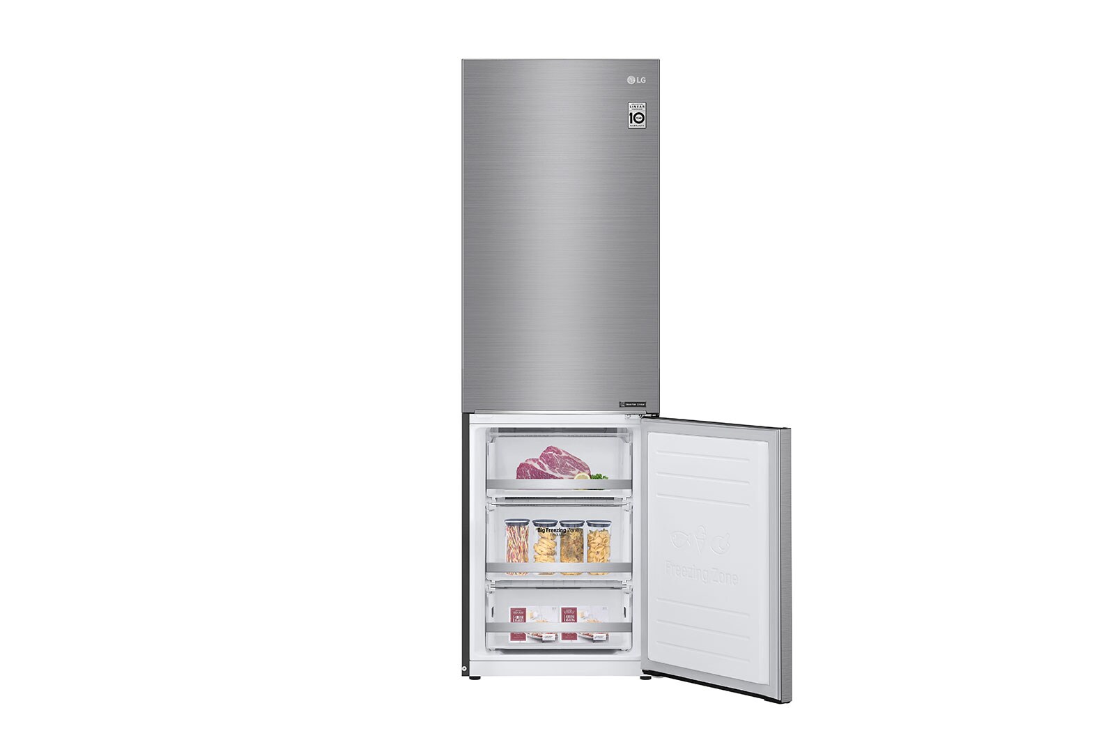 LG Réfrigérateur combiné 341L | Total No Frost  | Compresseur linéaire inverter | Smart Diagnosis™ | 36dB(C) | Moist Balance Crisper | Fresh converter , LG GBB71PZEZN