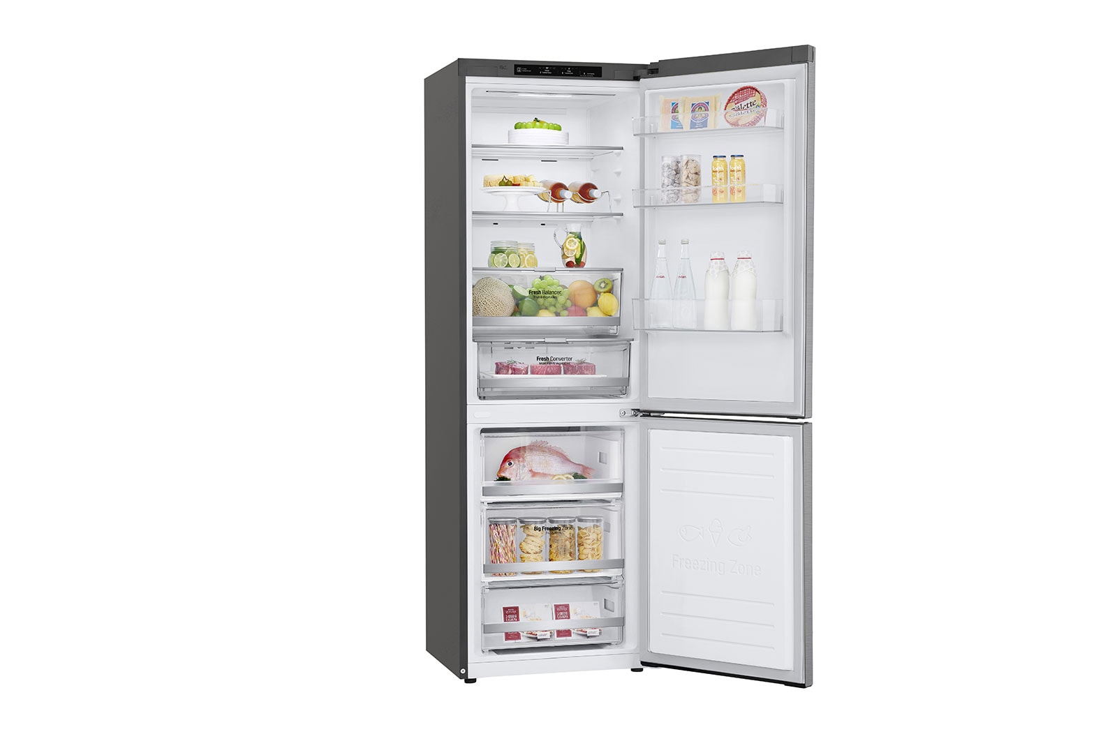 LG Réfrigérateur combiné 341L | Total No Frost  | Compresseur linéaire inverter | Smart Diagnosis™ | 36dB(C) | Moist Balance Crisper | Fresh converter , LG GBB71PZEZN