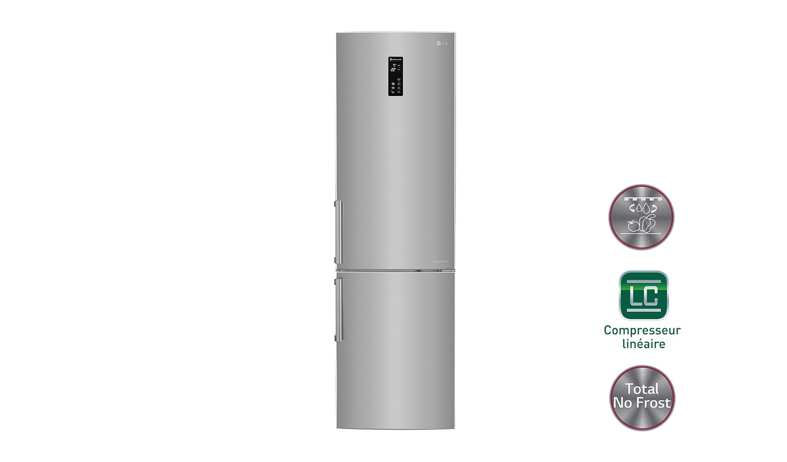 Vue avant de Réfrigérateur combiné | Total No Frost | Compresseur linéaire inverter | Smart Diagnosis™ | Moist Balance Crisper | A&#43;&#43; LG GBD6326BPS