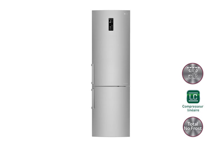 Vue avant de Réfrigérateur combiné | Total No Frost | Compresseur linéaire inverter | Smart Diagnosis™ | Moist Balance Crisper | Fresh converter | A++ LG GBD6356BSC