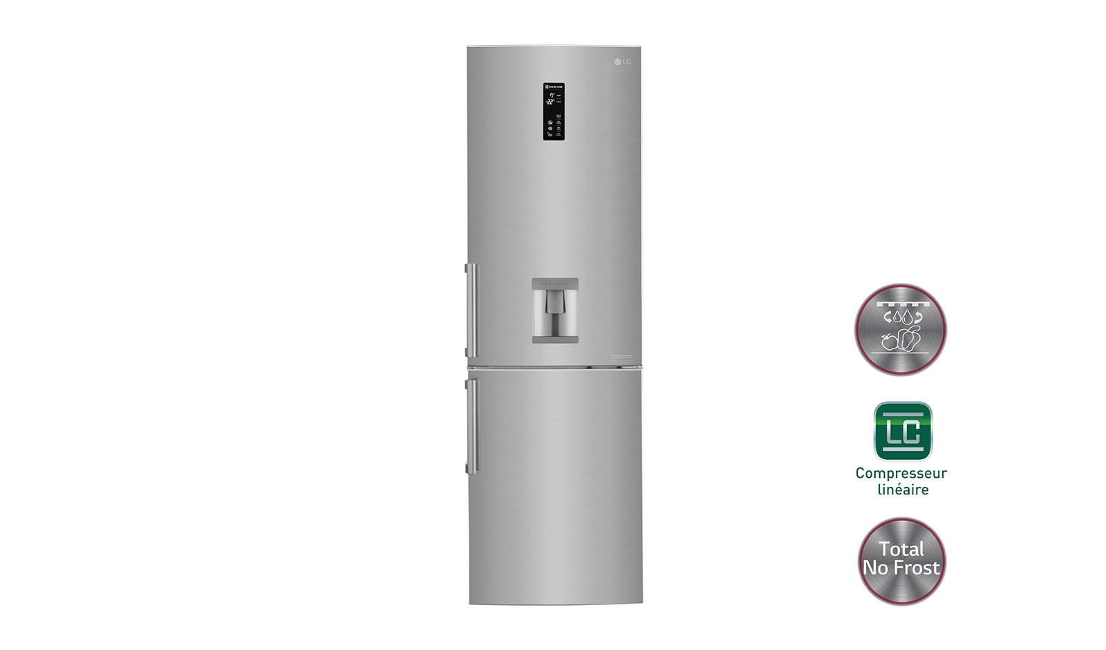 Vue avant de Réfrigérateur combiné | Total No Frost | Compresseur linéaire inverter | Smart Diagnosis™ | Moist Balance Crisper | A&#43;&#43; LG GBF6226BPS