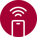 Icône de smartphone avec signal Wi-Fi émis, fond rouge. Télécommande avec icône Wi-Fi, symbole moderne sur fond gris.