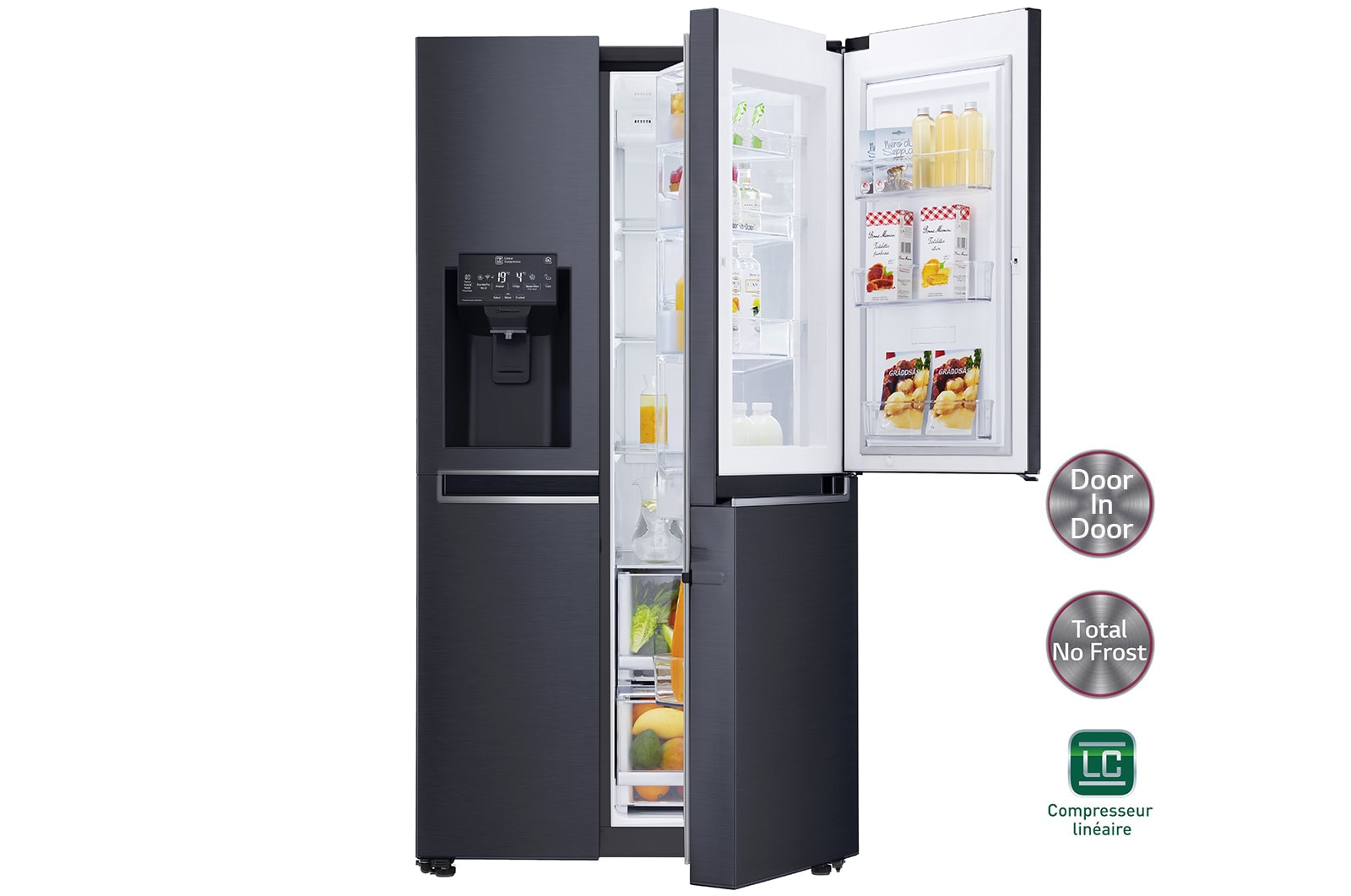 Vue avant de Réfrigérateur Américain | Door-in-Door | 601L | Compresseur Linéaire | Total No Frost | Connécté Wi-Fi | A&#43;&#43; LG GSS6676MT