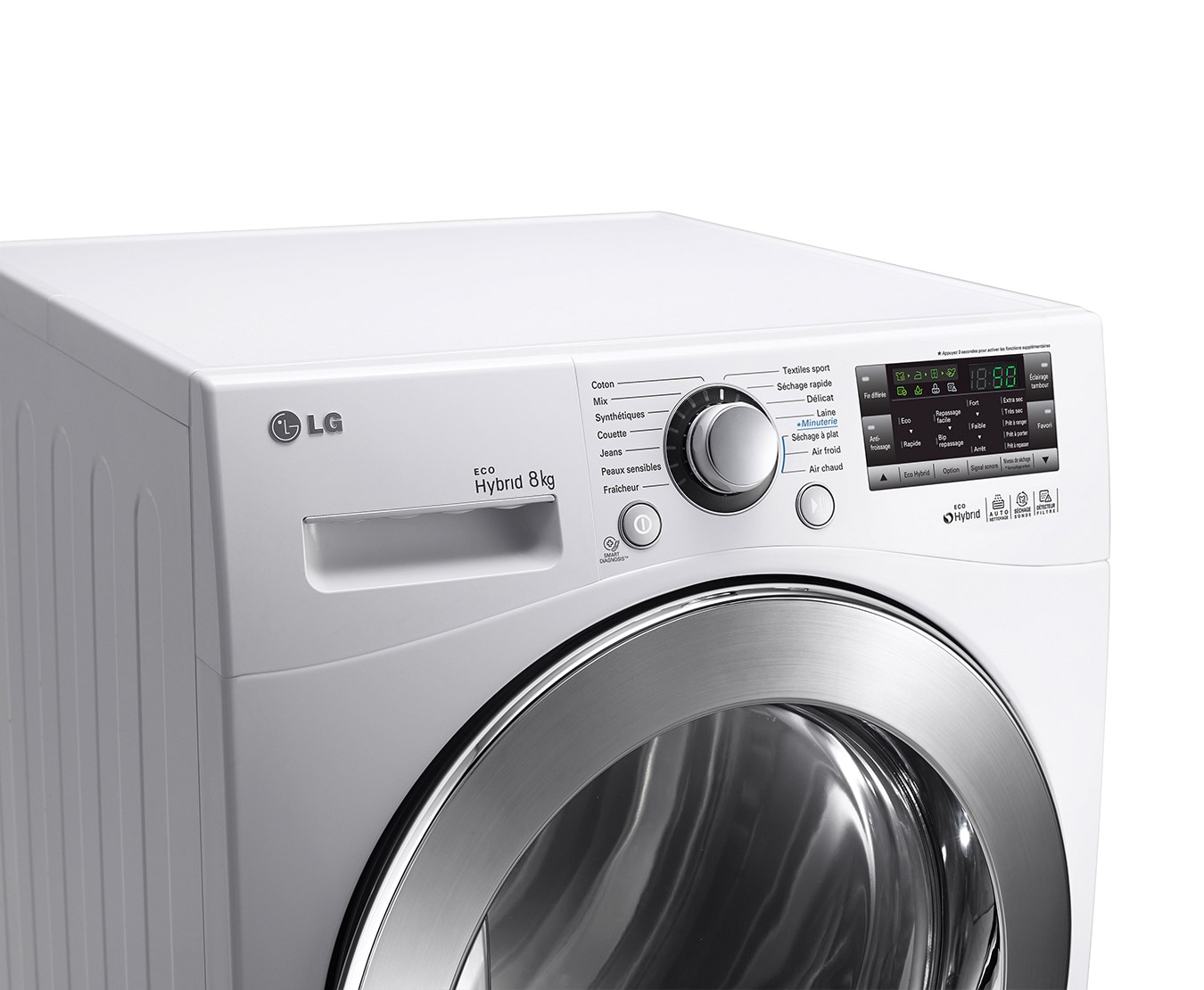 LG SÈCHE-LINGE 8KG | EcoHybrid | Pompe à chaleur A++ | Condenseur auto-nettoyant | Porte verre, LG RC8055AP2Z