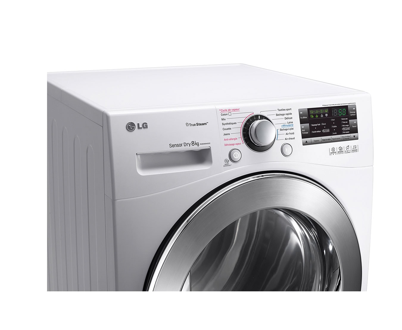 LG SÈCHE-LINGE 8KG | Condensation B | Porte verre | TrueSteam, LG RC8066AS2Z