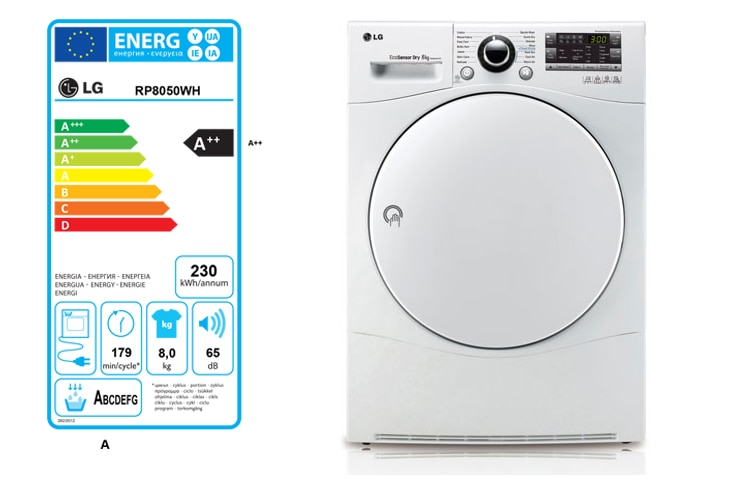 LG SÈCHE-LINGE 8KG | Pompe à chaleur A++ | Condenseur auto-nettoyant | Porte opaque, LG RP8050WH