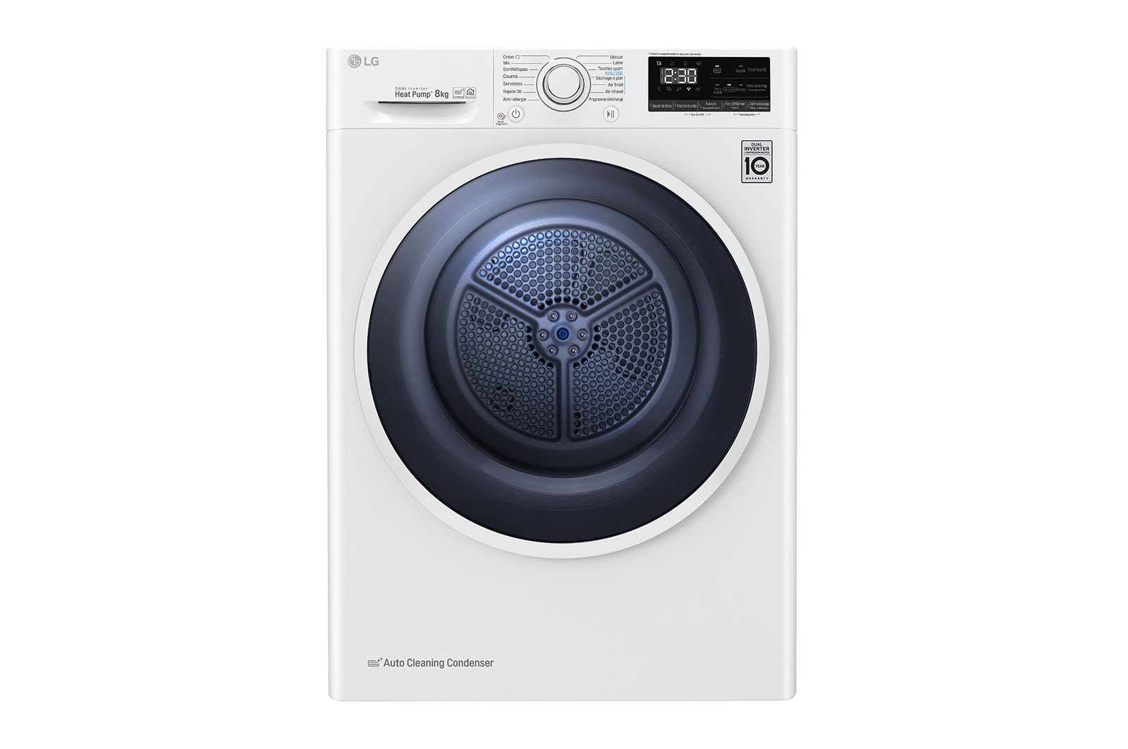 Vue avant de Sèche-linge 8kg | A&#43;&#43;&#43; | Condenseur Autonettoyant | Compresseur DUAL Inverter et moteur Inverter garanti 10 ans LG RH8030WH