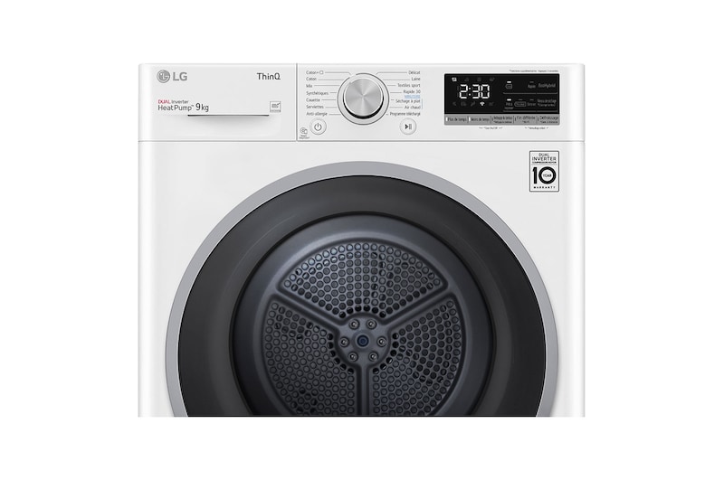 LG Sèche-linge 9 kg | Pompe à chaleur | Condenseur autonettoyant | Moteur et compresseur DUAL Inverter garantis 10 ans, LG RH9V57WH