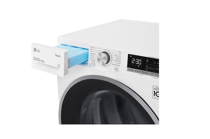 LG Sèche-linge 9 kg | Pompe à chaleur | Condenseur autonettoyant | Moteur et compresseur DUAL Inverter garantis 10 ans, LG RH9V57WH