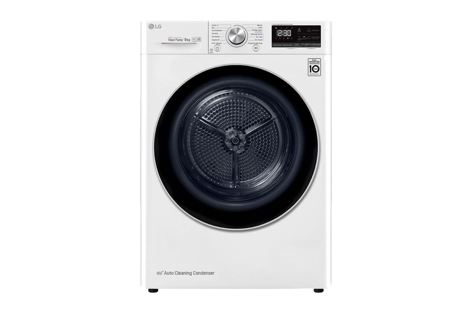 Vue avant de Sèche-linge 9kg | A&#43;&#43;&#43; | Condenseur Autonettoyant | Compresseur DUAL Inverter et moteur Inverter garanti 10 ans LG RH9V71WH