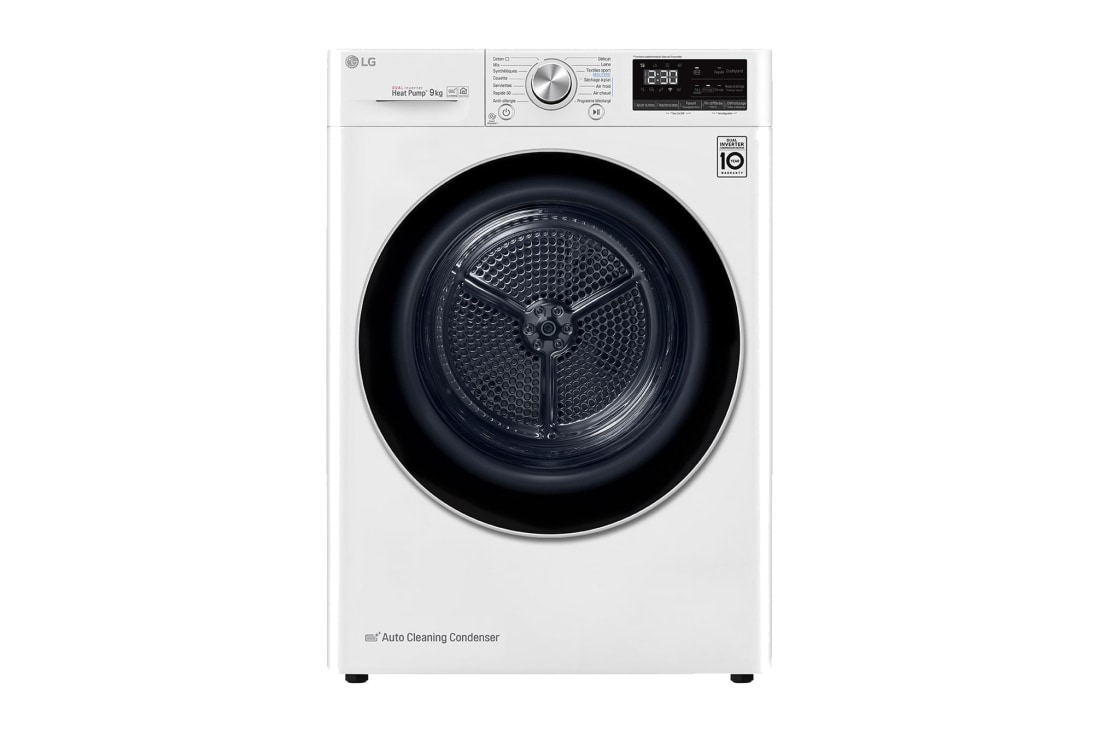 LG Sèche-linge 9kg | A+++ | Condenseur Autonettoyant | Compresseur DUAL Inverter et moteur Inverter garanti 10 ans, LG RH9V71WH