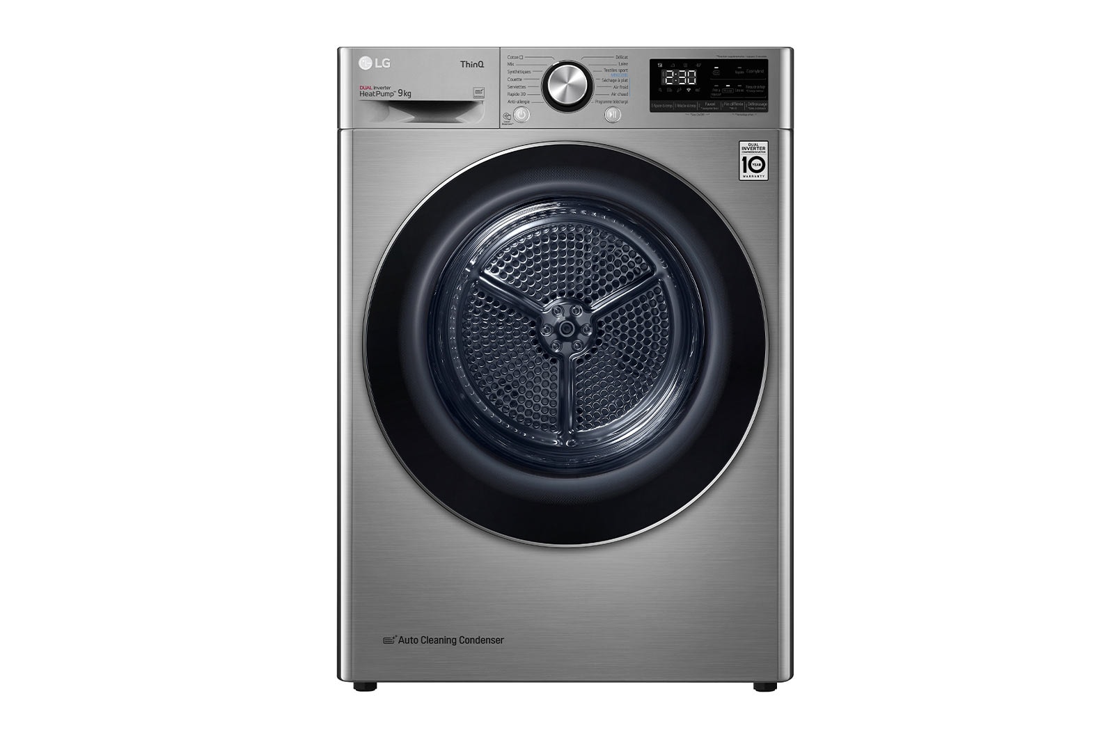 Vue avant de Sèche-linge 9kg | A&#43;&#43;&#43; | Condenseur Autonettoyant | Compresseur DUAL Inverter et moteur Inverter garanti 10 ans LG ﻿RH9V72IX