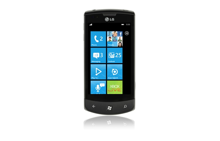 Vue avant de Téléphone Mobile Windows Phone 7, appareil photo 5 MP, écran capacitif 3,8 pouces, mémoire 16 Go LG E900