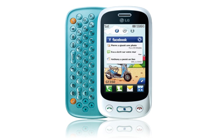 Vue avant de Téléphone Mobile avec écran TFT , WQVGA Full Touch 3.0”, Appareil photo 2 MP, Lecteur MP3, Radio FM, Port Micro SD jusqu&#39;a 4 GB, Bluetooth LG GT350