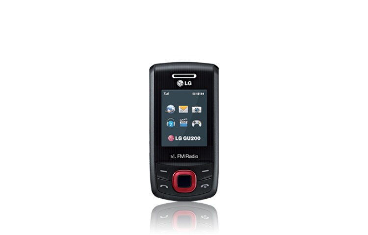 Vue avant de Téléphone Mobile avec écran 1,77”, Appareil photo VGA, Lecteur MP3, Radio FM, Port Micro SD jusqu&#39;a 2 GB LG GU200