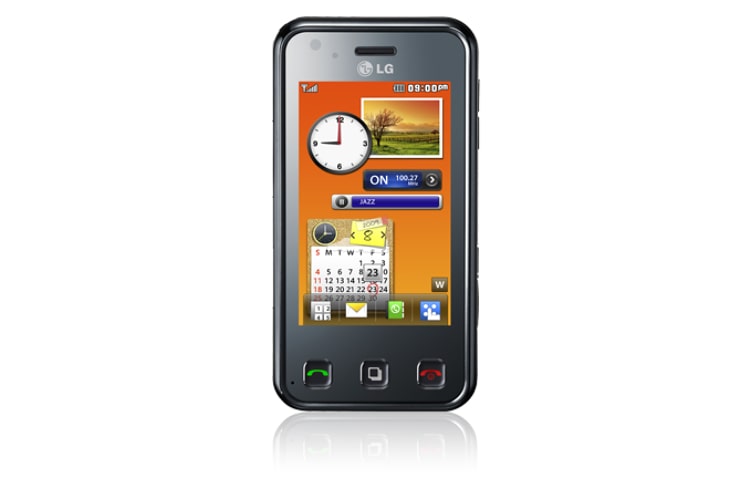 Vue avant de Téléphone Mobile avec Caméra 8 MP, Ecran Tactile 3&#34;, GPS, Lecteur MP3. LG KC910