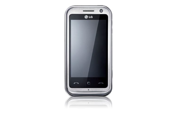 Vue avant de Téléphone Mobile avec écran WVGA 3”, Camera 5 MP, Lecteur MP3 avec son Dolby Mobile, Capacité 8 GB LG KM900