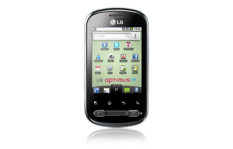 Vue avant de Téléphone mobile Android 2.2 Froyo avec appareil photo 3 MP, lecteur MP3, A-GPS, Wifi et MicroSD LG P350
