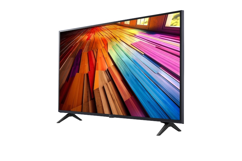 Slightly-angled left-facing side view of LG UHD TV, UT81