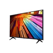 Slightly-angled left-facing side view of LG UHD TV, UT81