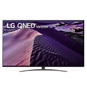 Vue avant du téléviseur LG QNED avec image de remplissage et logo du produit