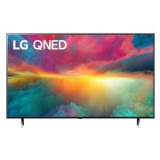 Vue avant du téléviseur LG QNED fond d'écran et logo du produit