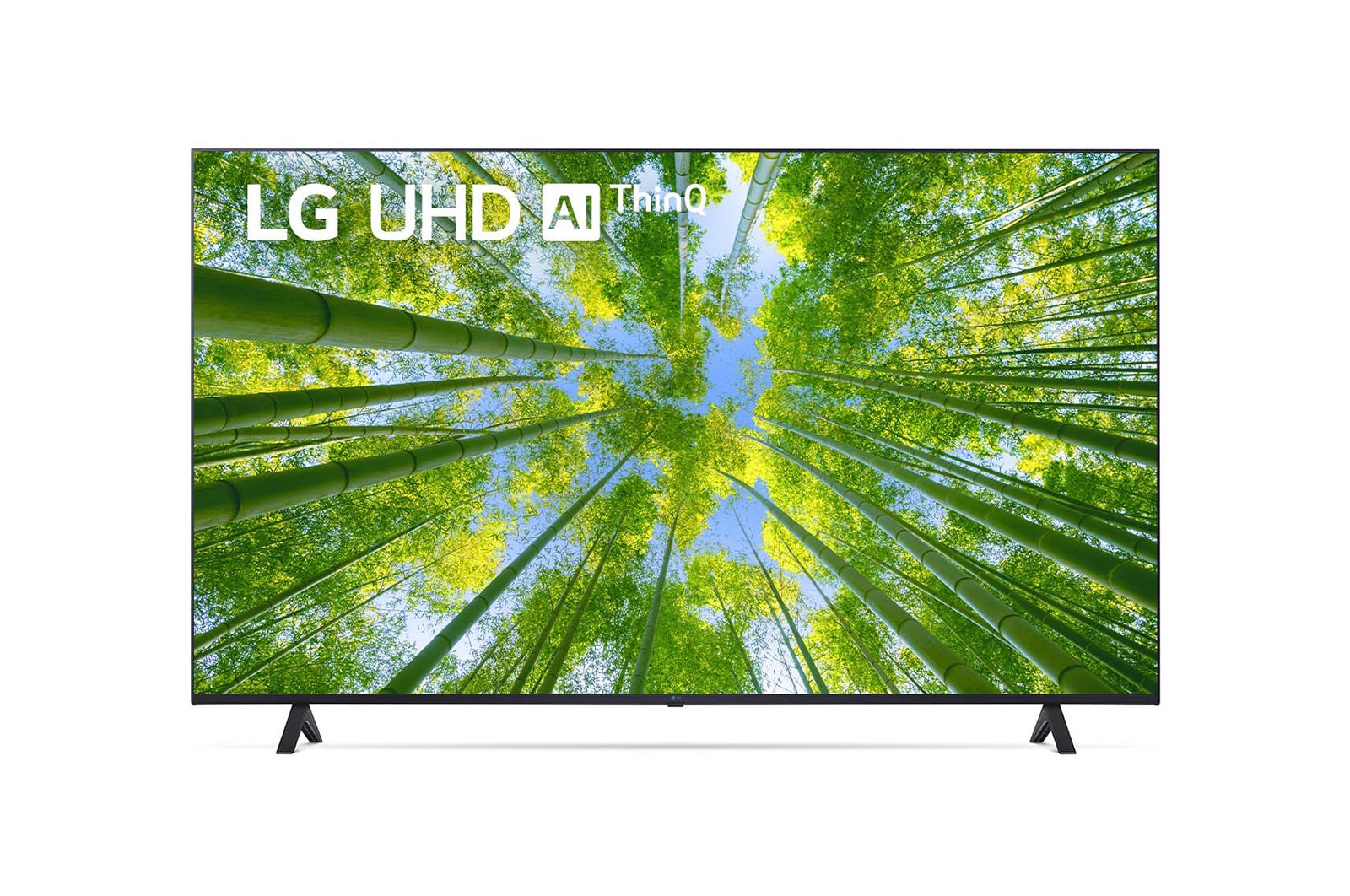 Vue avant du téléviseur UHD de LG avec image de remplissage et logo du produit