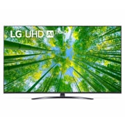Vue avant du téléviseur UHD de LG avec image de remplissage et logo du produit