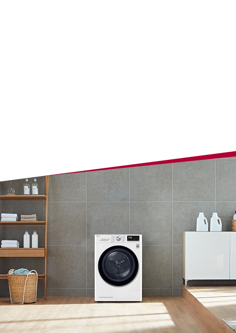 Sèche-linge LG RH9V71WH au milieu d'une buanderie