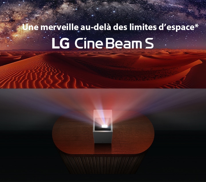 Une image du désert est projetée par le LG CineBeam.
