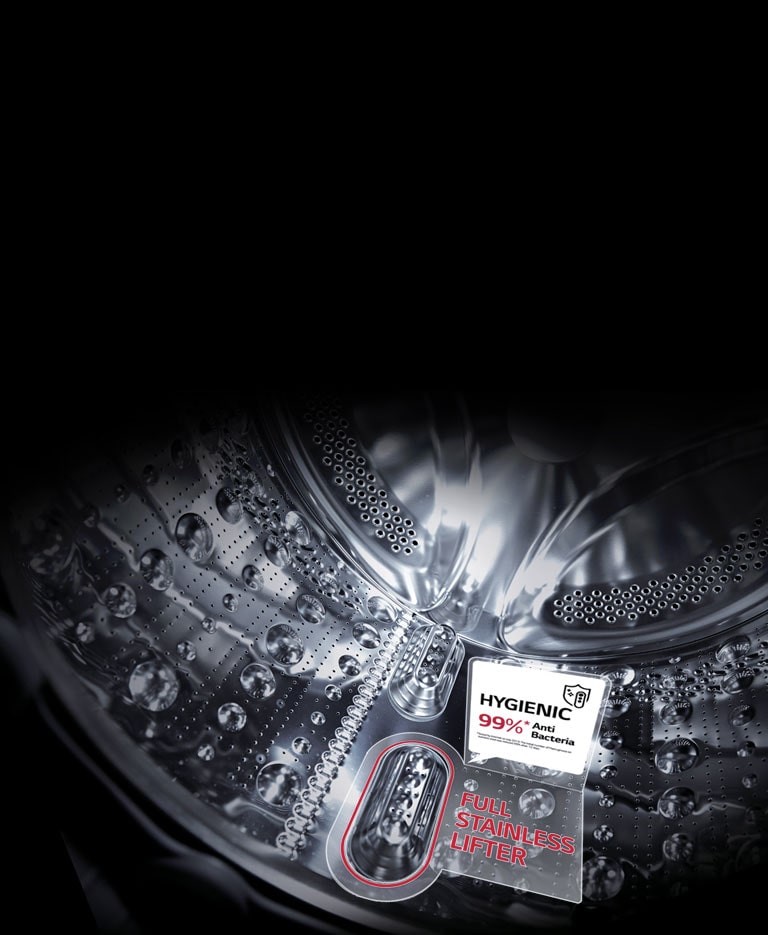 Intérieur du lave-linge entièrement en inox avec un système d’aubes de lavage performant