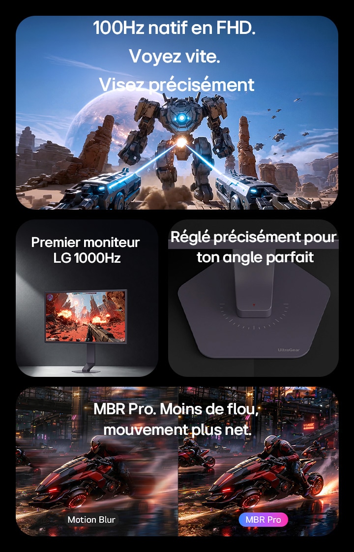 Moniteur pour jeu UltraGear 25 pouces (25G590B) conçu pour l’eSport, avec un taux de rafraîchissement natif de 1 000 Hz sur FHD et MBR Pro