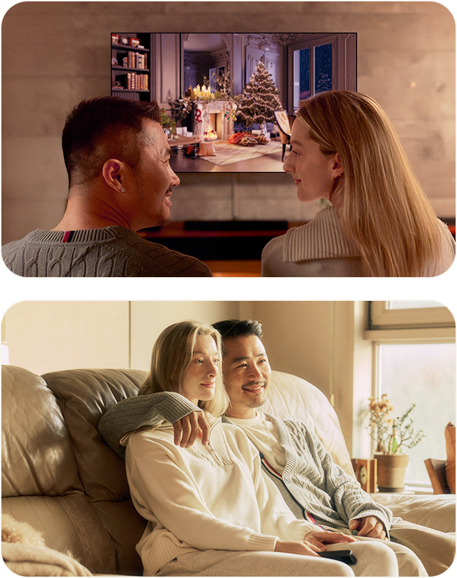 Couple regardant un film nostalgique sur un TV OLED LG	