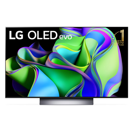 Vue avant du LG OLED avec l’emblème 10 ans n°1 des TV OLED* affiché à l’écran