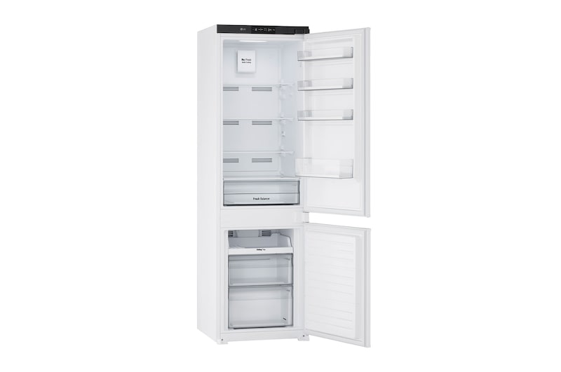 Vista lateral do Frigorífico Combinado de Encastre Branco com 233l, No Frost Total e Gaveta Para Vegetais Frescos