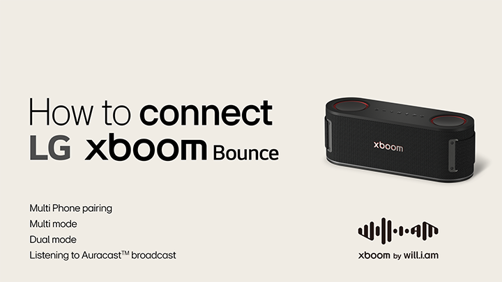 User guide video for connecting Multipoint & Multi pairing and listening to Auracast broadcast with LG xboom Bounce