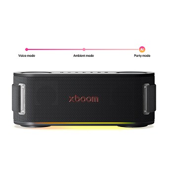 LG XBOOM speaker with AI Lighting that adapts to voice, ambient, and party modes