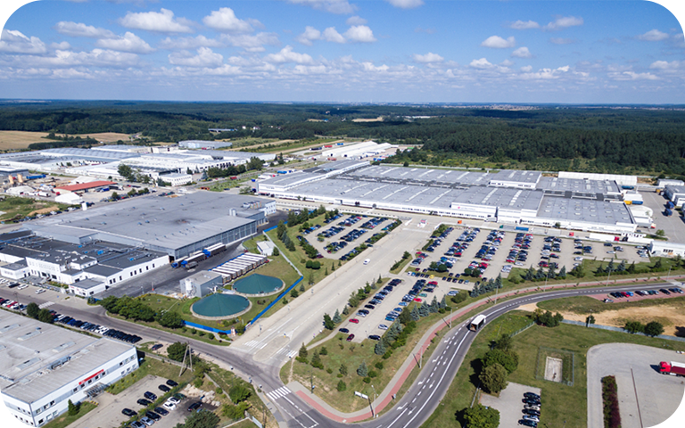 Exterior view of LG's advanced OLED TV production factory in Mława, Poland.