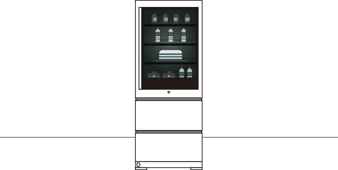 A variety of snacks are placed on the LG SIGNATURE Bottom-Freezer through the instaview.