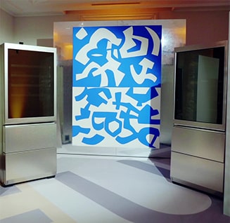 lg signature wine cellars are laid on both side and an art work is displayed at the lg signature artweek in spain