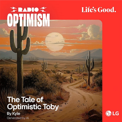 The album cover of The Tale of Optimistic Toby, created by Kyle through AI.