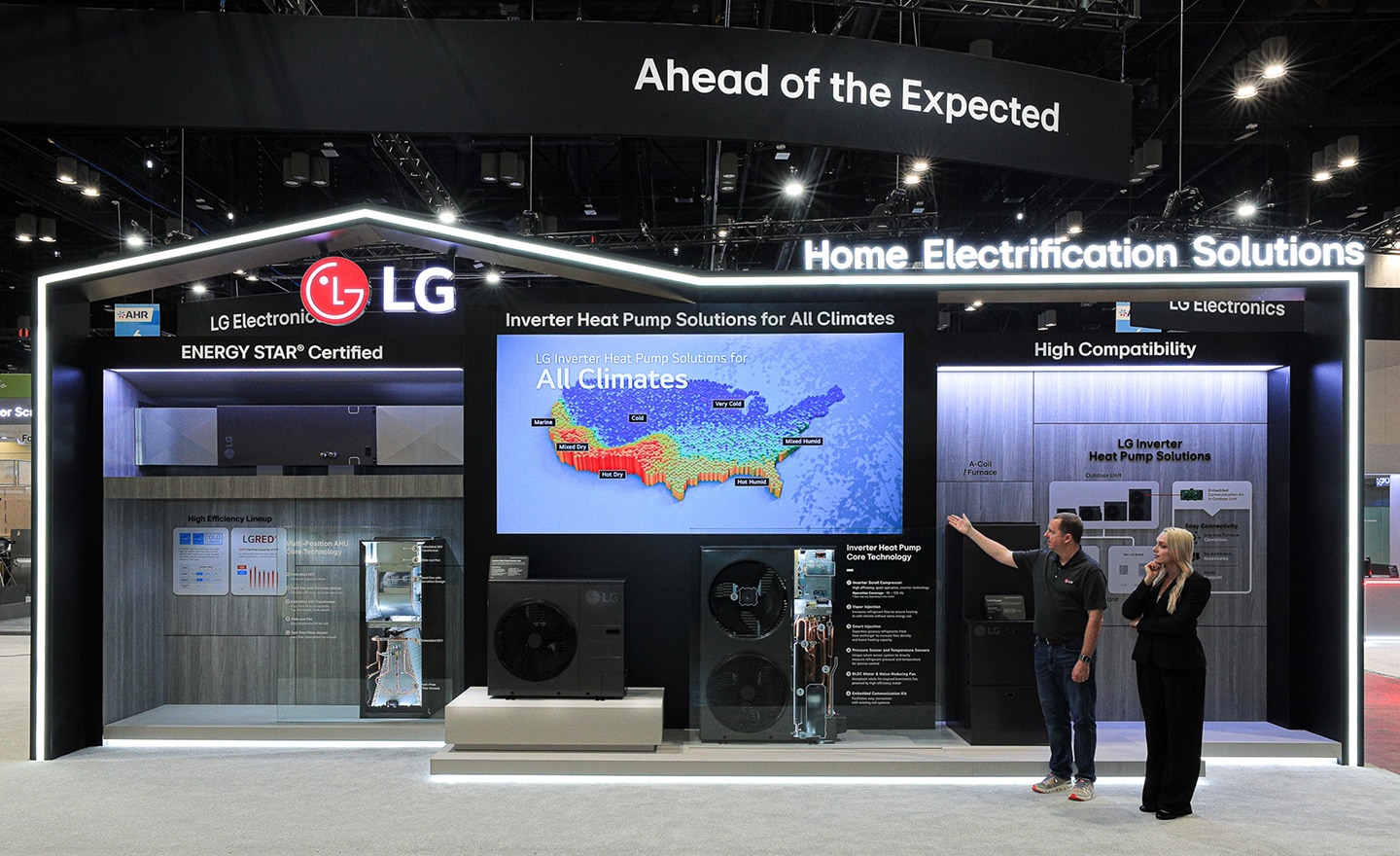 A photo of the Home Electrification Solutions zone at LG’s booth at AHR Expo 2025