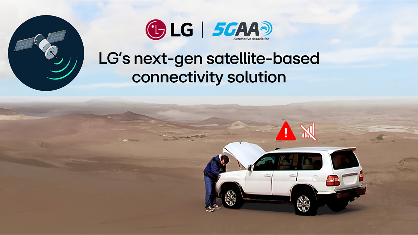 LG’s IoT-NTN technology for satellite-based voice communication being demonstrated to a 5GAA conference attendee in Paris.