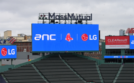 The main LED signage at Fenway Park displays the partnership between ANC, the Boston Red Sox, and LG.