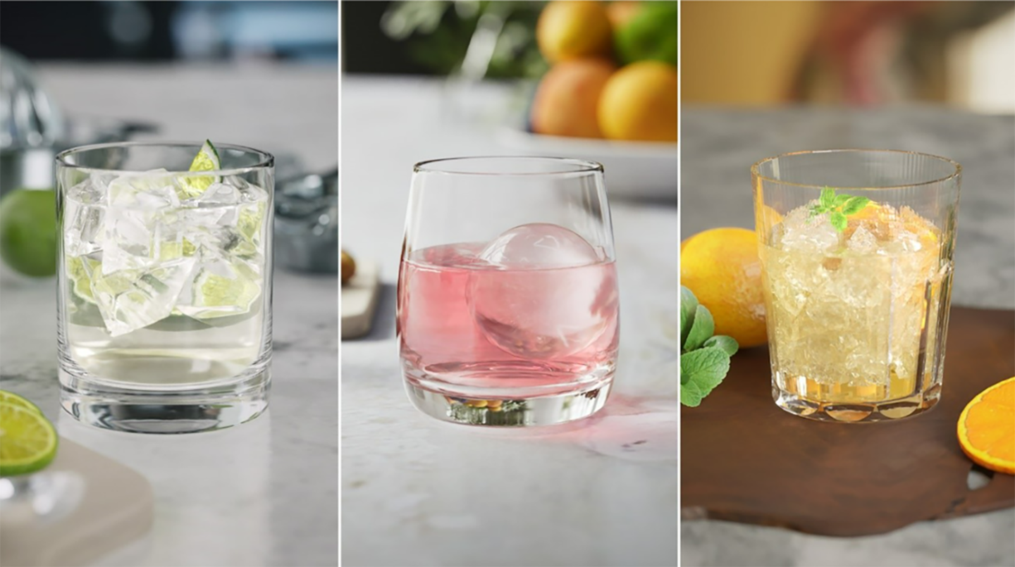 A photo of 3 different drinks in a glass