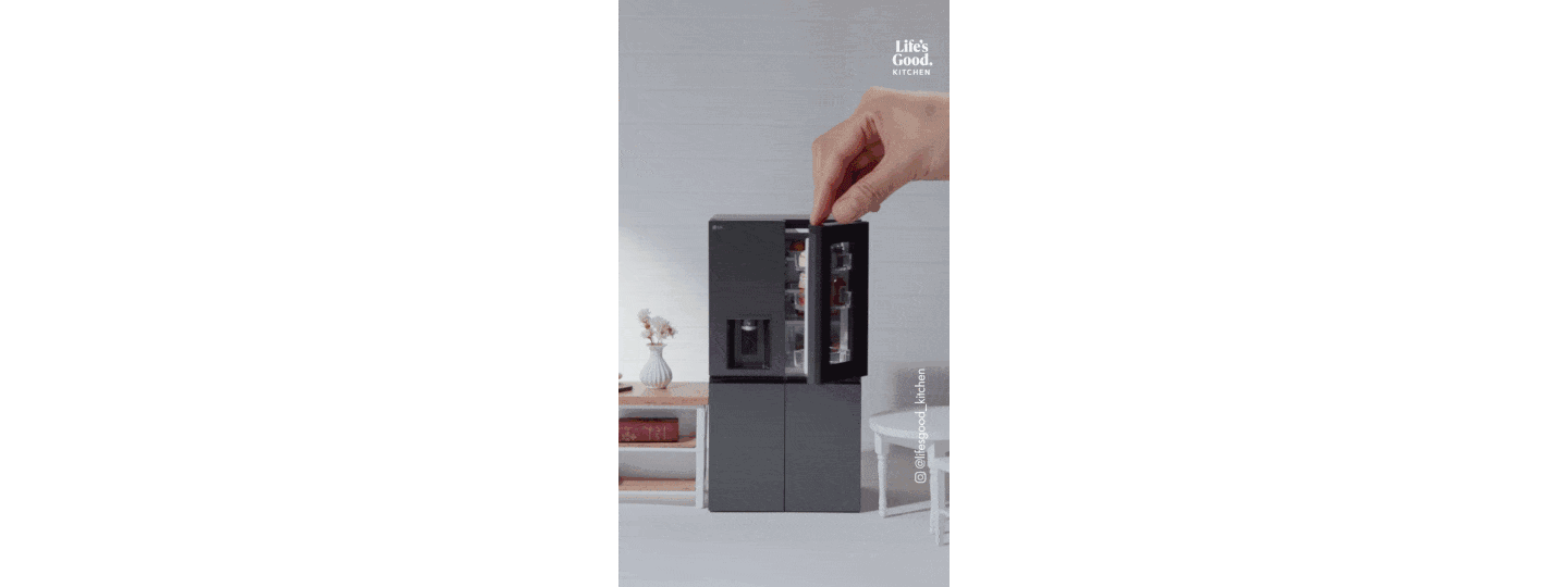 gif showing  “LG InstaView™ miniature” and miniature cooking recipes offered by LG