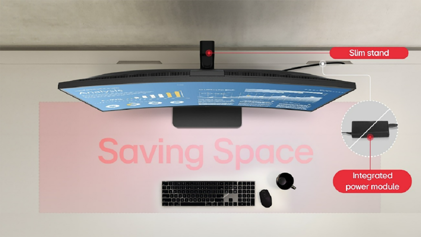 A picture of the ergonomic business monitor from above showing characteristics of it