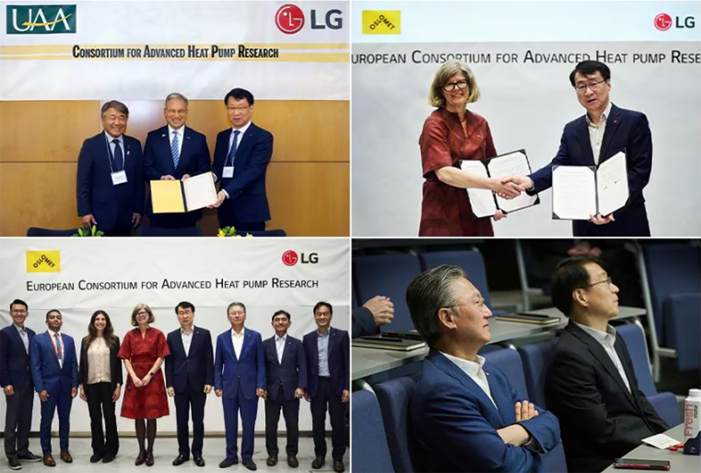 Four photos of James Lee with HVAC experts and academic partners 