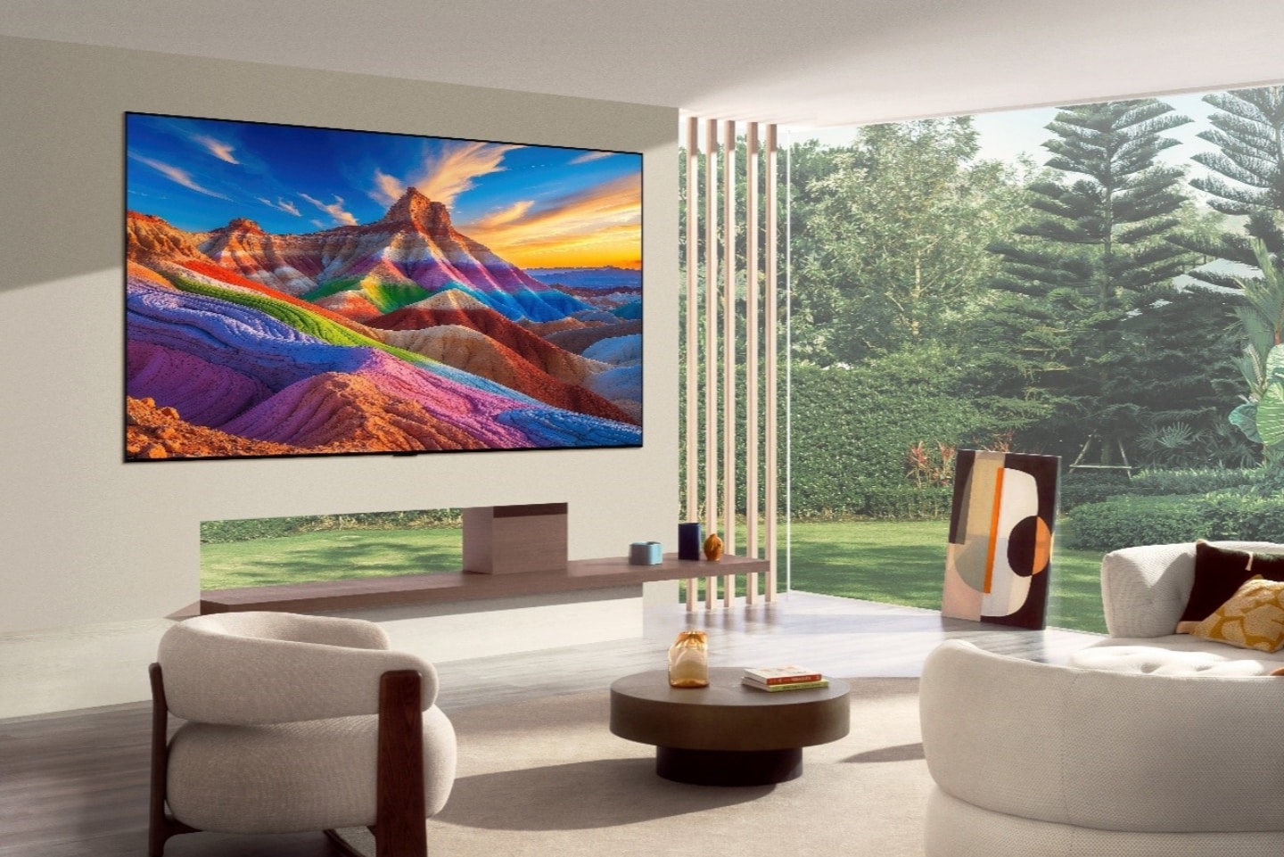 LG OLED evo TV with Reflection Free Premium delivering a vibrant, detailed image that retains its depth and vibrancy in a bright room.