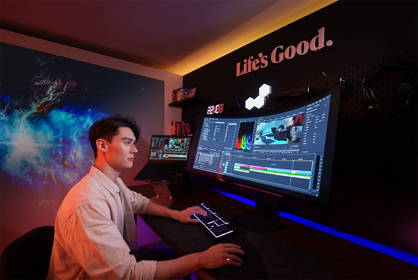 A photo of a man editing video